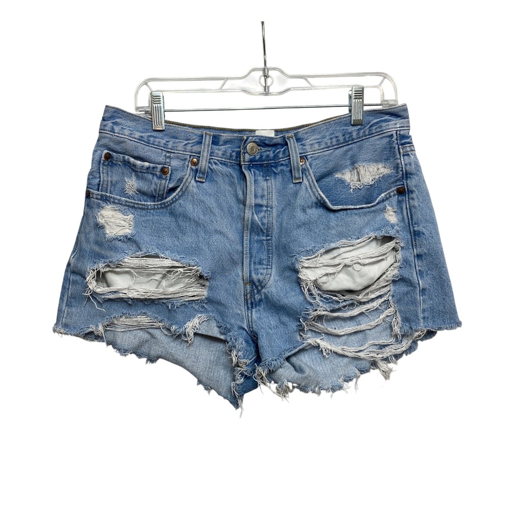 Levis Shorts Womens 30 Blue 501 Original Heavily Distressed Denim Cutoffs